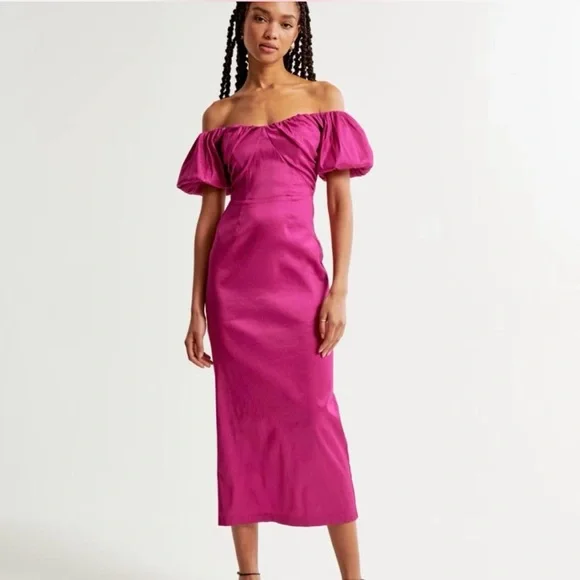 Abercrombie & Fitch Taffeta Off-The-Shoulder Midi Dress - Picture 5 of 8